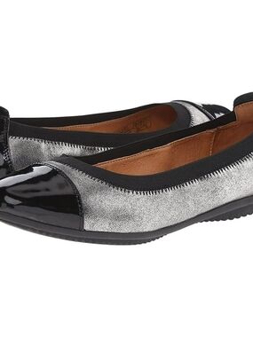 Josef Seibel Silver Ballet Flats with Black Patent Toe